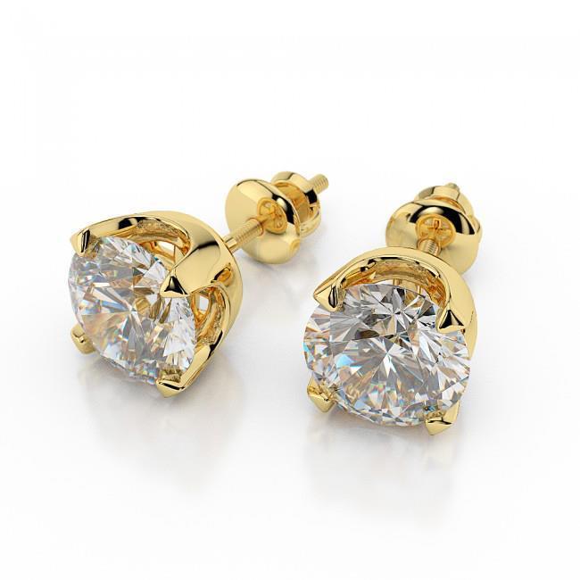 5.00 Carats Sparkling Genuine Diamonds Studs Earrings Gold Yellow 14K