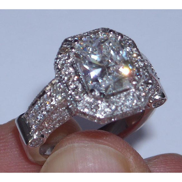 5.01 Carat Radiant Cut Jewelry Real Diamond Beautiful Halo Engagement Ring