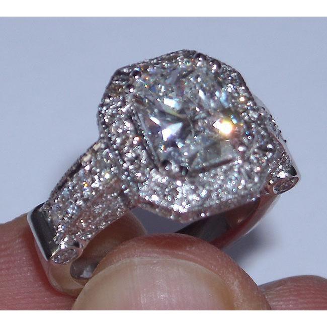 5.01 Carat Radiant Cut Real Diamond Engagement Ring Halo