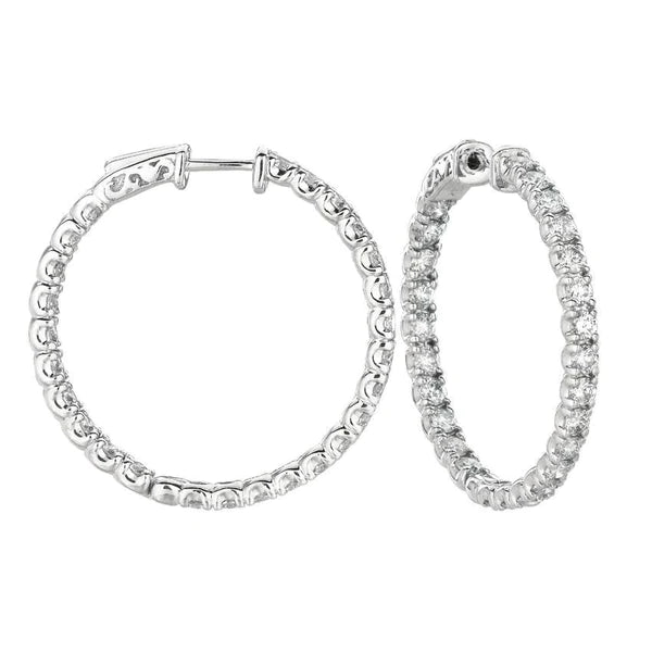 5.04 Carat Round Real Diamond 10 Pointer Hoop Pair Earring Solid Gold 14K
