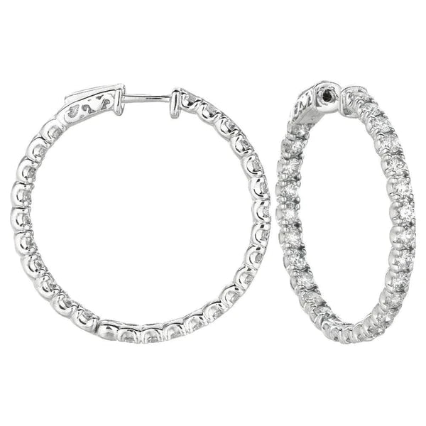 5.04 Carat Round Real Diamond 10 Pointer Hoop Pair Earring Solid Gold 14K