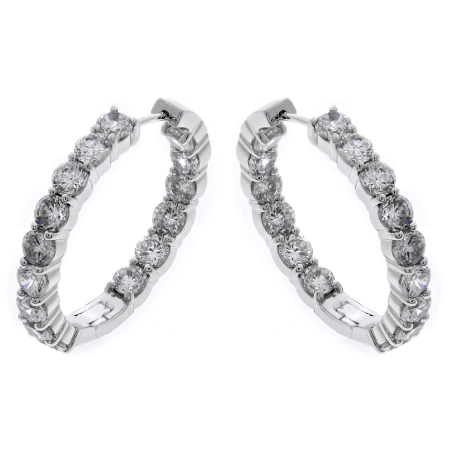 5.10 Carats Sparkling Round Natural Diamonds Hoop Earrings 14K White Gold
