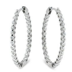 5.20 Carats Genuine Sparkling Diamonds Ladies Hoop Earrings Gold White 14K