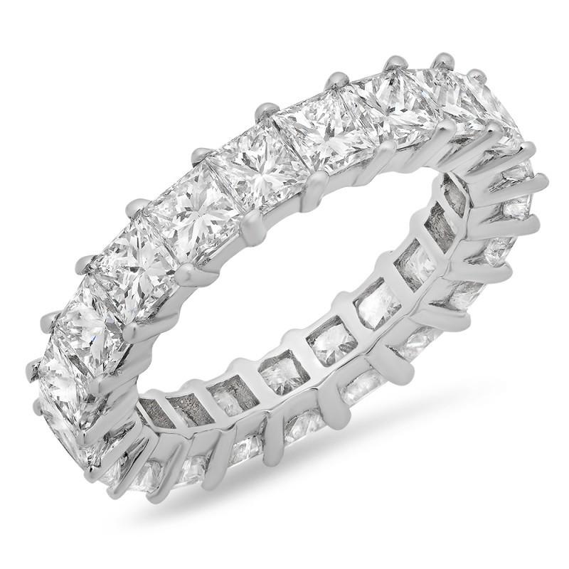 5.25 Carats Princess Genuine Diamonds Eternity Band White Gold 14K