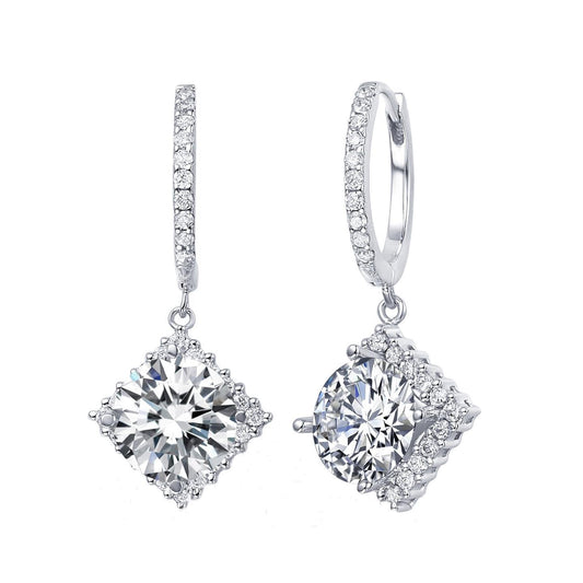 5.30 Carats Round Cut Genuine Diamonds Women Dangle Earrings White Gold