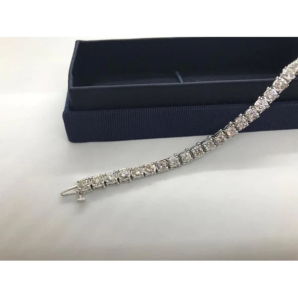 5.40 Carats 4 Prong Set White Round Natural Diamond Tennis Bracelet