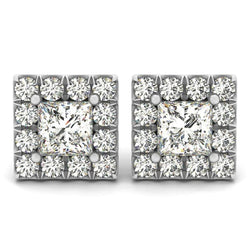 5.40 Carats Princess & Round Real Diamond Stud Earrings White Gold 14K