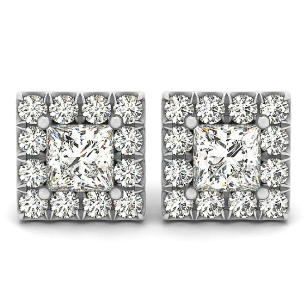 5.40 Carats Princess & Round Real Diamond Stud Earrings White Gold 14K