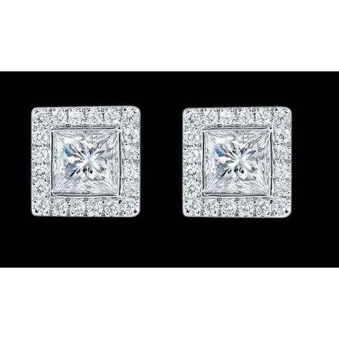 5.40 Ct. Princess Real Diamond Earrings Stud Earring White Gold Halo