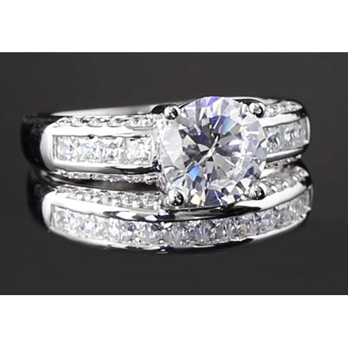 5.50 Carats Channel Set Round Real Diamond Anniversary Ring White Gold 14K