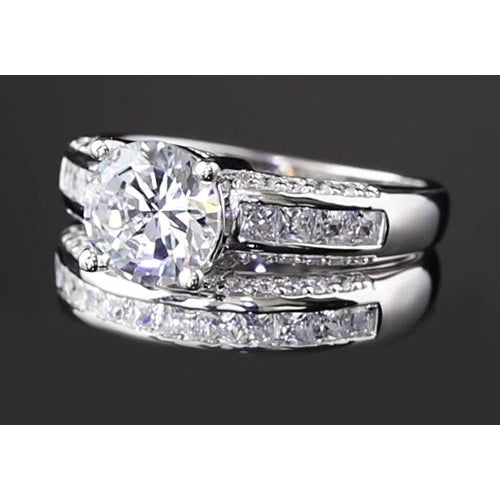 5.50 Carats Channel Set Round Real Diamond Anniversary Ring White Gold 14K