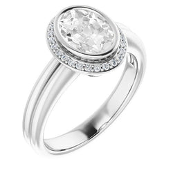 5.50 Carats Halo Oval Old Cut Natural Earth Mined Diamond Ring Bezel Prong Set 14K Gold