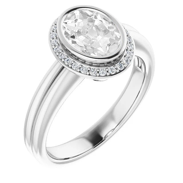 5.50 Carats Halo Oval Old Cut Natural Diamond Ring Bezel Prong Set 14K Gold