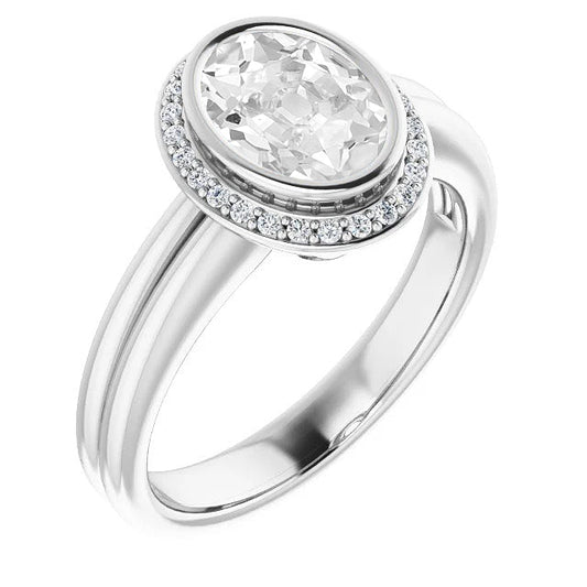 5.50 Carats Halo Oval Old Cut Natural Diamond Ring Bezel Prong Set 14K Gold