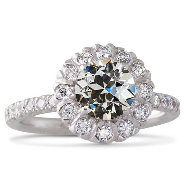 5.50 Carats Halo Round Old Mine Cut Natural Diamond Ring With Accents Gold 14K