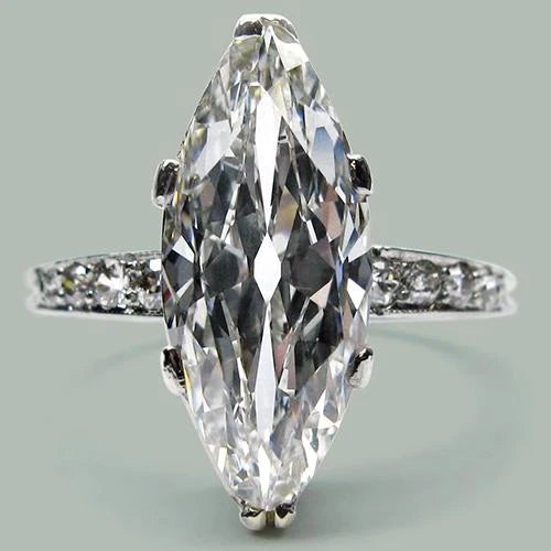 5.50 Carats Marquise & Round Real Diamond Engagement Ring New