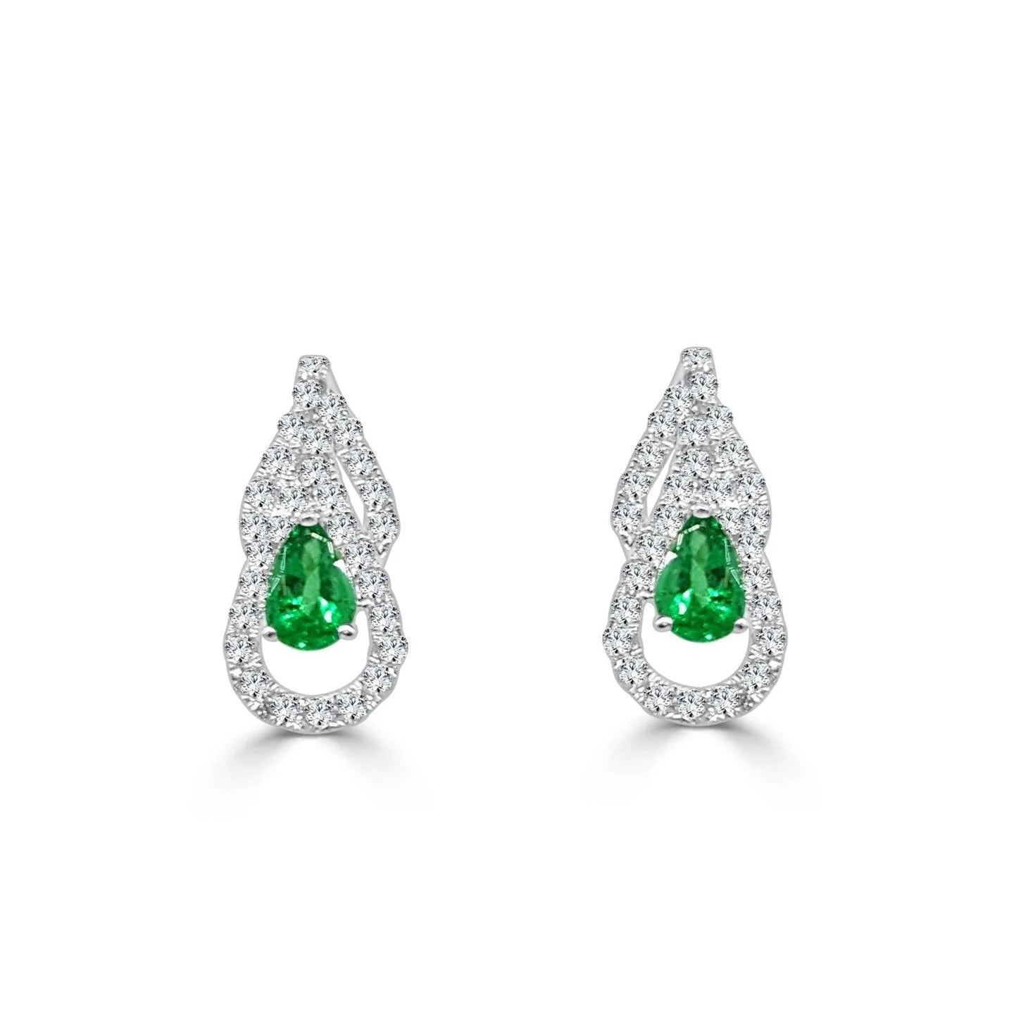 5.50 Carats Pear Green Emerald With Diamonds Drop Earrings White Gold 14K