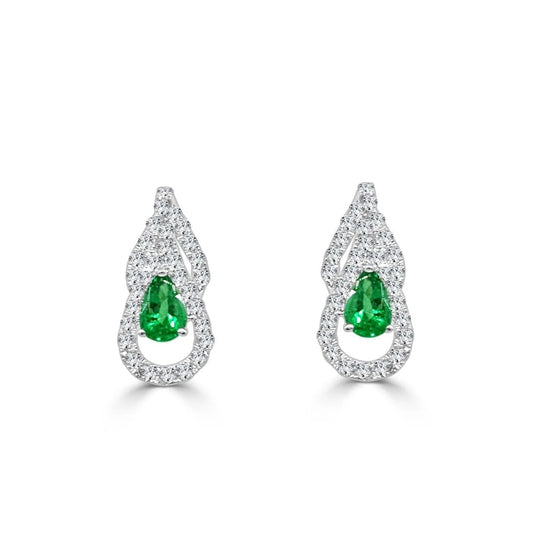 5.50 Carats Pear Green Emerald With Diamonds Drop Earrings White Gold 14K