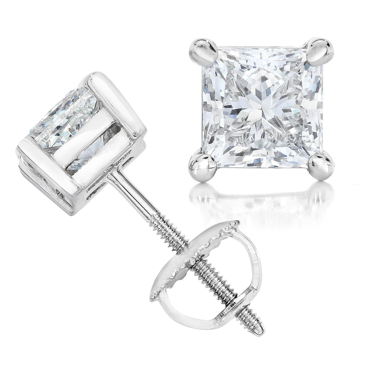 5.50 Carats Princess Cut Natural Diamonds Ladies Studs Earrings White Gold