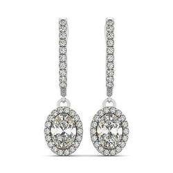 5.50 Carats Prong Set Genuine Diamonds Women Dangle Earrings White Gold