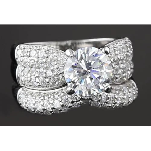 5.50 Carats Ribbon Anniversary Engagement Real Diamond Ring Set White Gold 14K