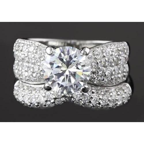 5.50 Carats Ribbon Anniversary Engagement Real Diamond Ring Set White Gold 14K