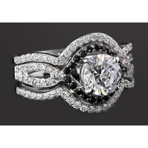 5.50 Carats Round Genuine Diamond With Black Diamond Anniversary Ring Set
