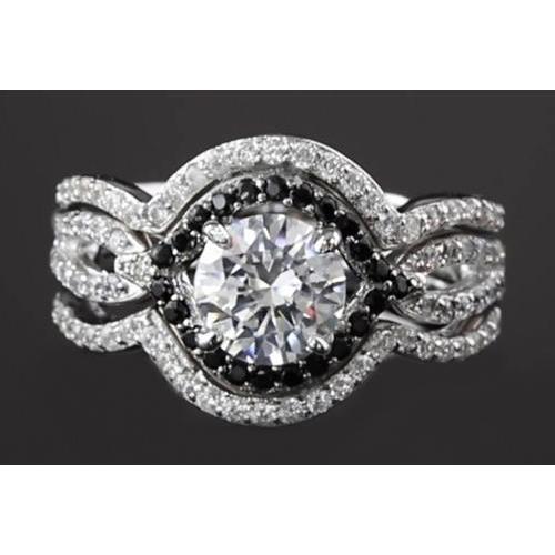 5.50 Carats Round Genuine Diamond With Black Diamond Anniversary Ring Set