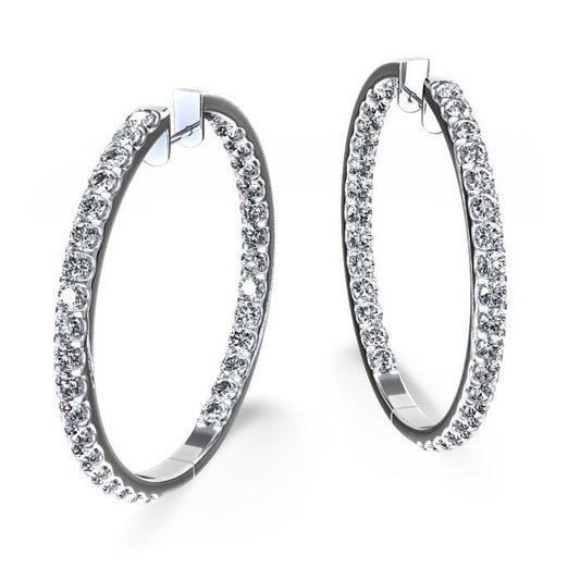 5.50 Ct Prong Set Sparkling Natural Diamonds Hoop Earrings 14K White Gold