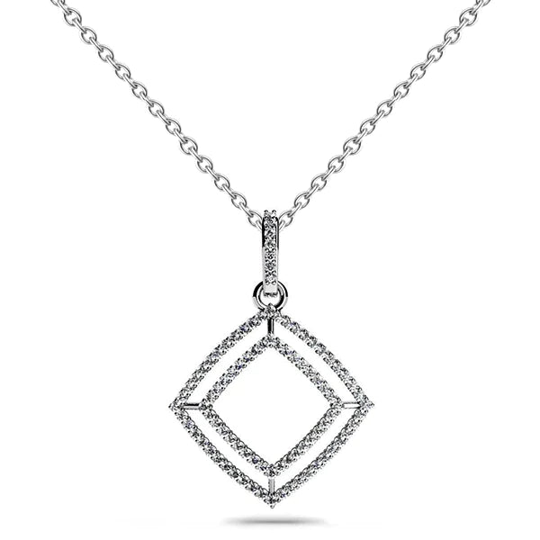 5.50 Ct Round Cut Real Diamonds Shadow Box Pendant Necklace White Gold 14K