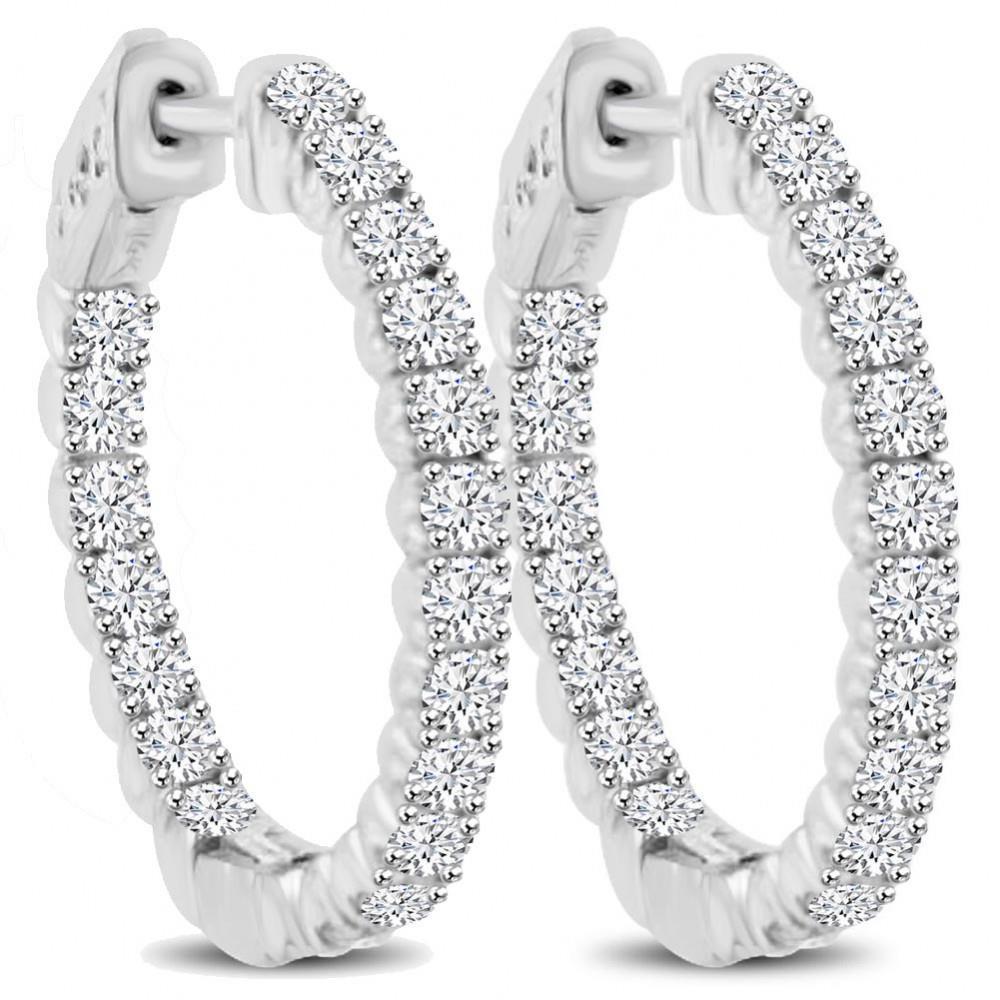 5.60 Ct Round Brilliant Cut Natural Diamonds Women Hoop Earrings Gold White