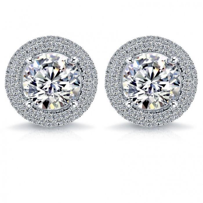5.70 Carats Prong Set Natural Diamond Ladies Stud Earrings Gold White 14K