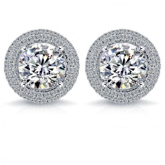 5.70 Carats Prong Set Natural Diamond Ladies Stud Earrings Gold White 14K