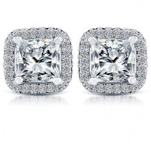 5.70 Carats Real Princess & Round Diamond Stud Earrings White Gold 14K