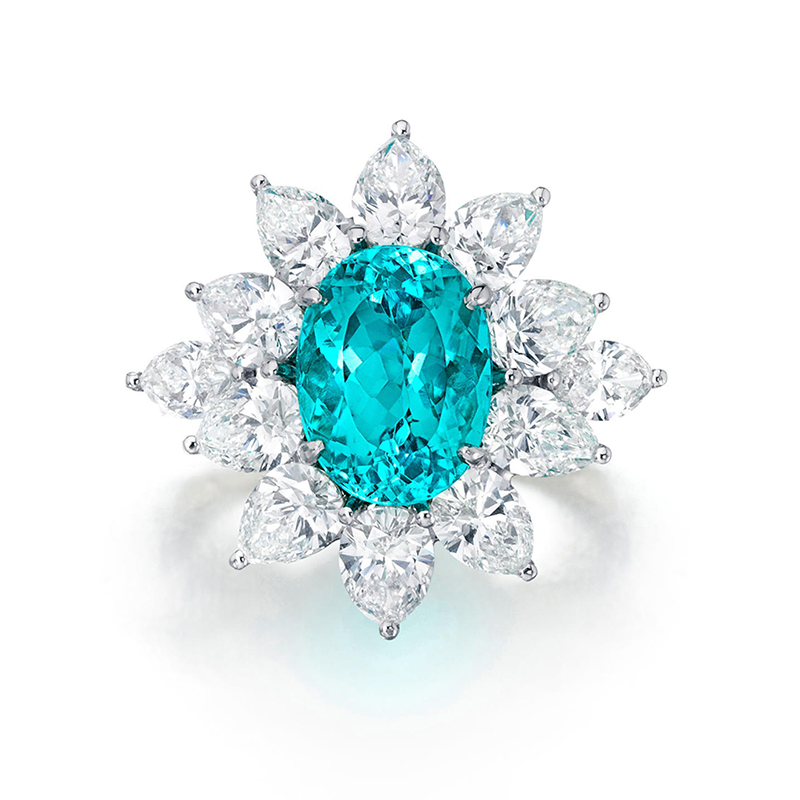 5ct Paraiba Tourmaline Ring with Pear Halo