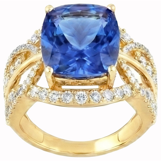 6.01 Ct. Cushion Sri Lanka Blue Sapphire And Natural Earth Mined DIAMOND ( NOT LAB GROWN )s Yellow Gold 14K