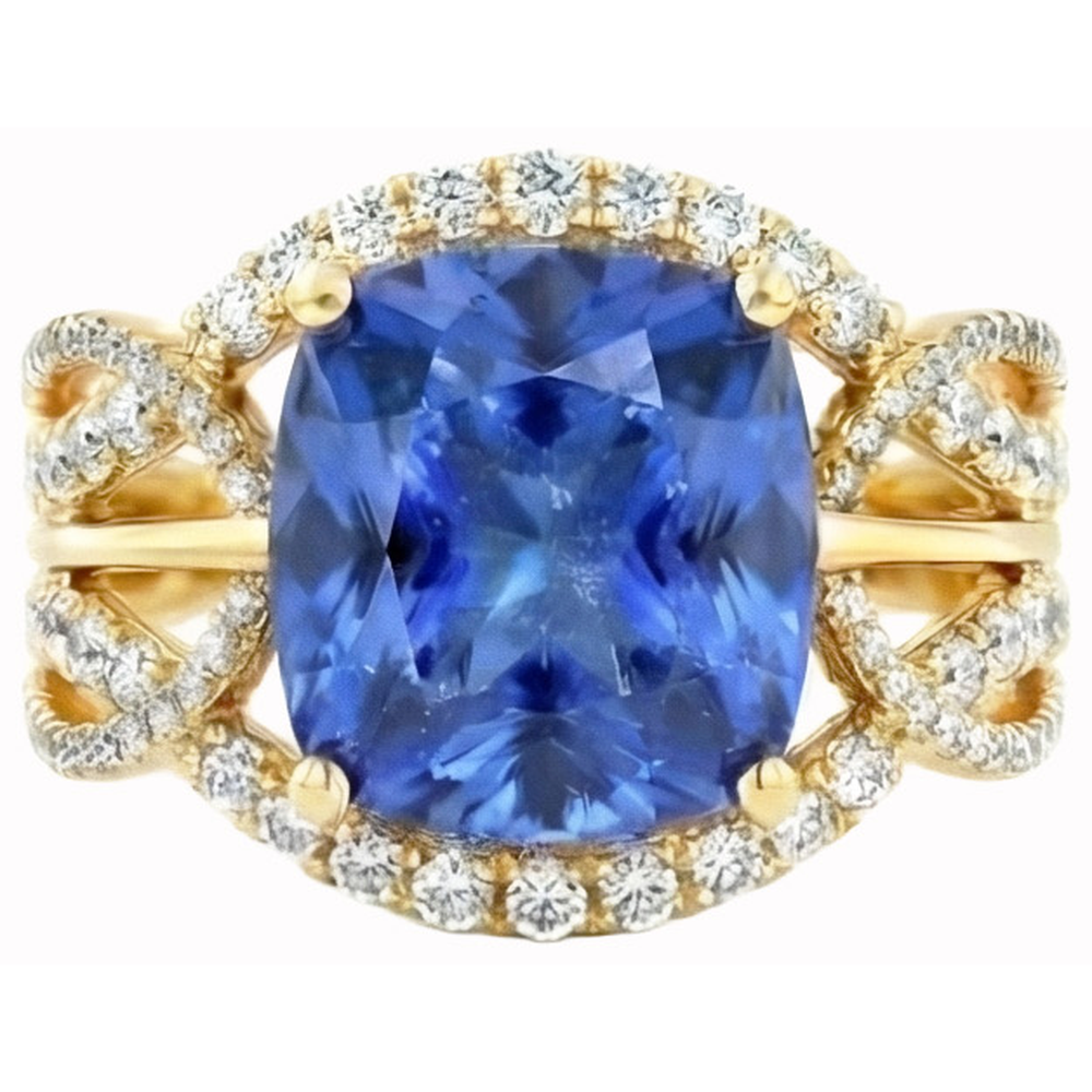 6.01 Ct. Cushion Sri Lanka Blue Sapphire And Natural Earth Mined DIAMOND ( NOT LAB GROWN )s Yellow Gold 14K