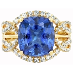 6.01 Ct. Cushion Sri Lanka Blue Sapphire And Natural Earth Mined DIAMOND ( NOT LAB GROWN )s Yellow Gold 14K