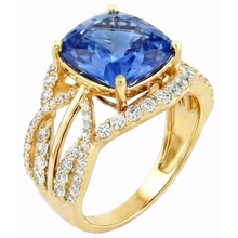6.01 Ct. Cushion Sri Lanka Blue Sapphire And Natural Earth Mined DIAMOND ( NOT LAB GROWN )s Yellow Gold 14K