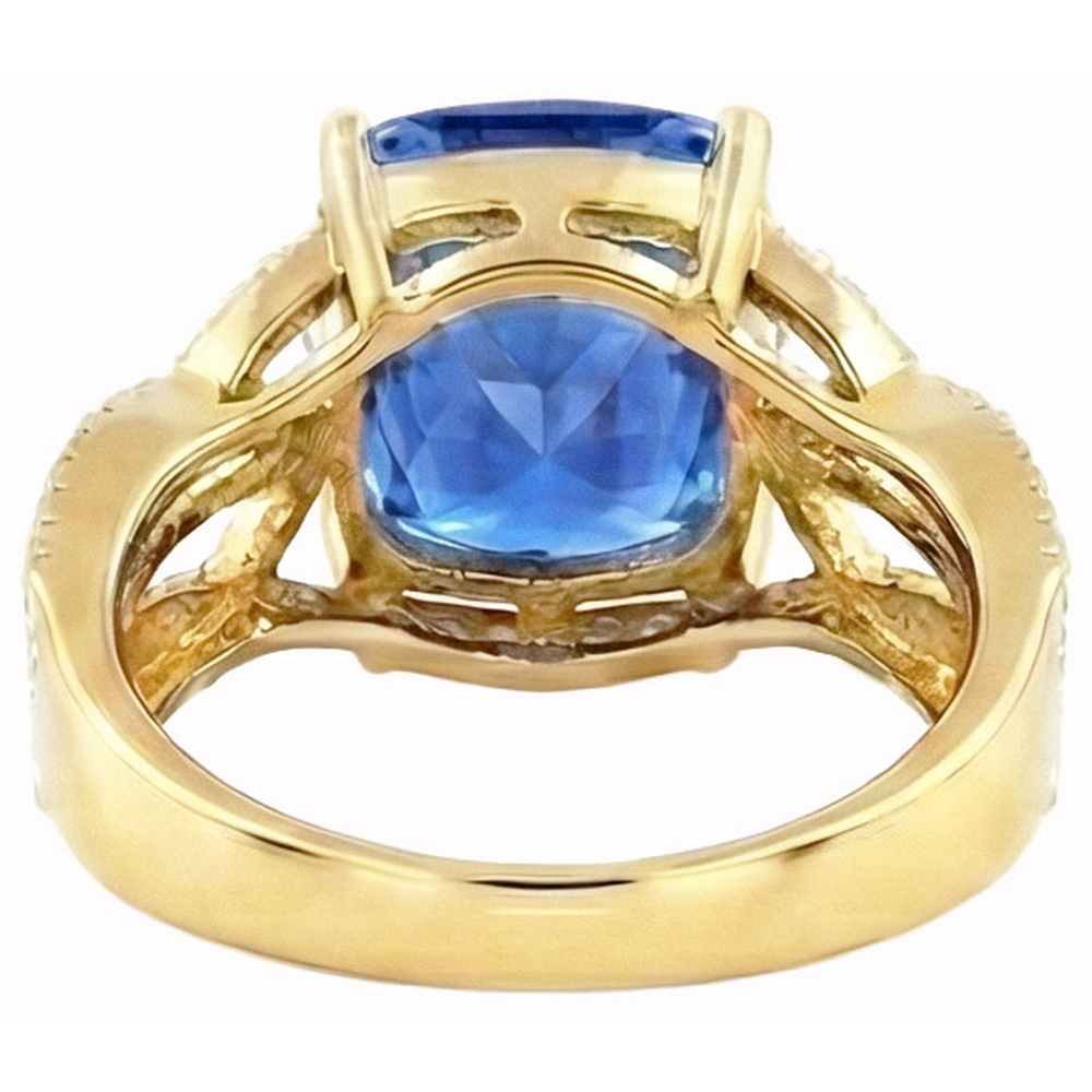 6.01 Ct. Cushion Sri Lanka Blue Sapphire And Natural Earth Mined DIAMOND ( NOT LAB GROWN )s Yellow Gold 14K