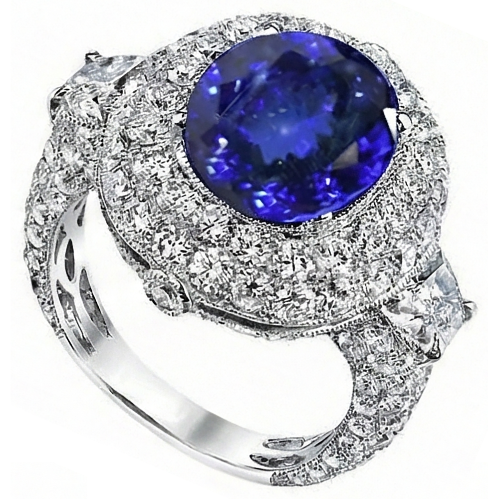 6.01 Ct Tanzanite Oval And Natural Earth Mined DIAMOND ( NOT LAB GROWN )s Ring White Gold 14K