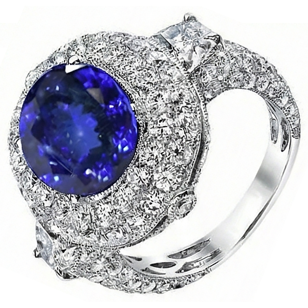 6.01 Ct Tanzanite Oval And Natural Earth Mined DIAMOND ( NOT LAB GROWN )s Ring White Gold 14K