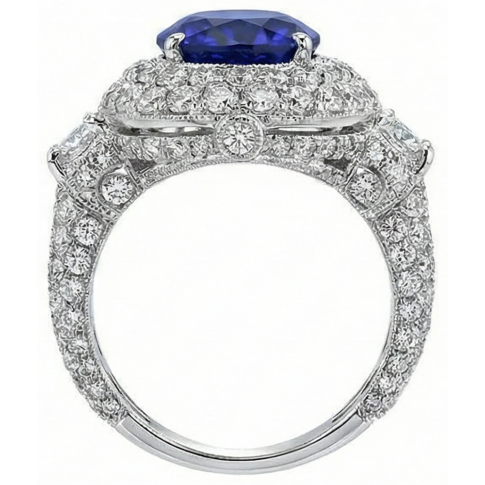 6.01 Ct Tanzanite Oval And Natural Earth Mined DIAMOND ( NOT LAB GROWN )s Ring White Gold 14K