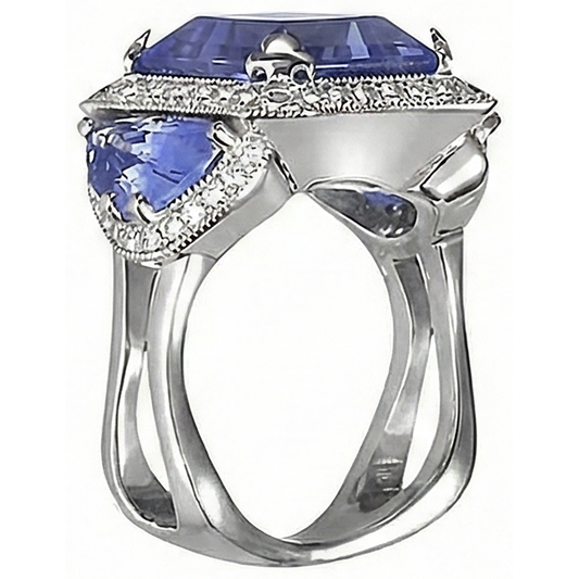 natural round tanzanite 6.01ct ring side angle