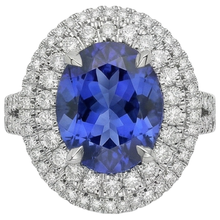 6.15 Carats Oval Tanzanite And Natural Earth Mined Diamonds Wedding Ring White Gold 14K