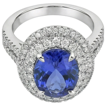6.15 Carats Oval Tanzanite And Natural Earth Mined Diamonds Wedding Ring White Gold 14K