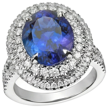 6.15 Carats Oval Tanzanite And Natural Earth Mined Diamonds Wedding Ring White Gold 14K