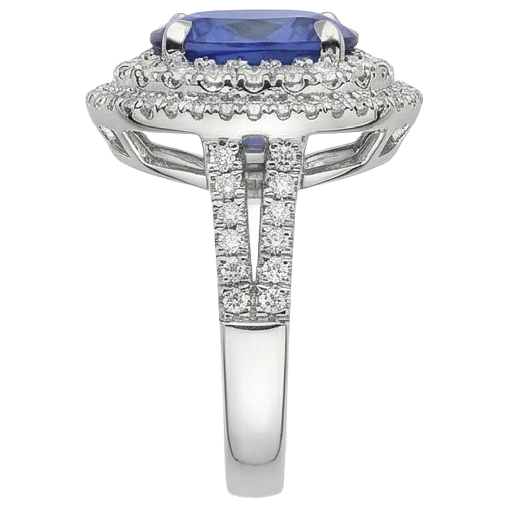 6.15 Carats Oval Tanzanite And Natural Earth Mined Diamonds Wedding Ring White Gold 14K