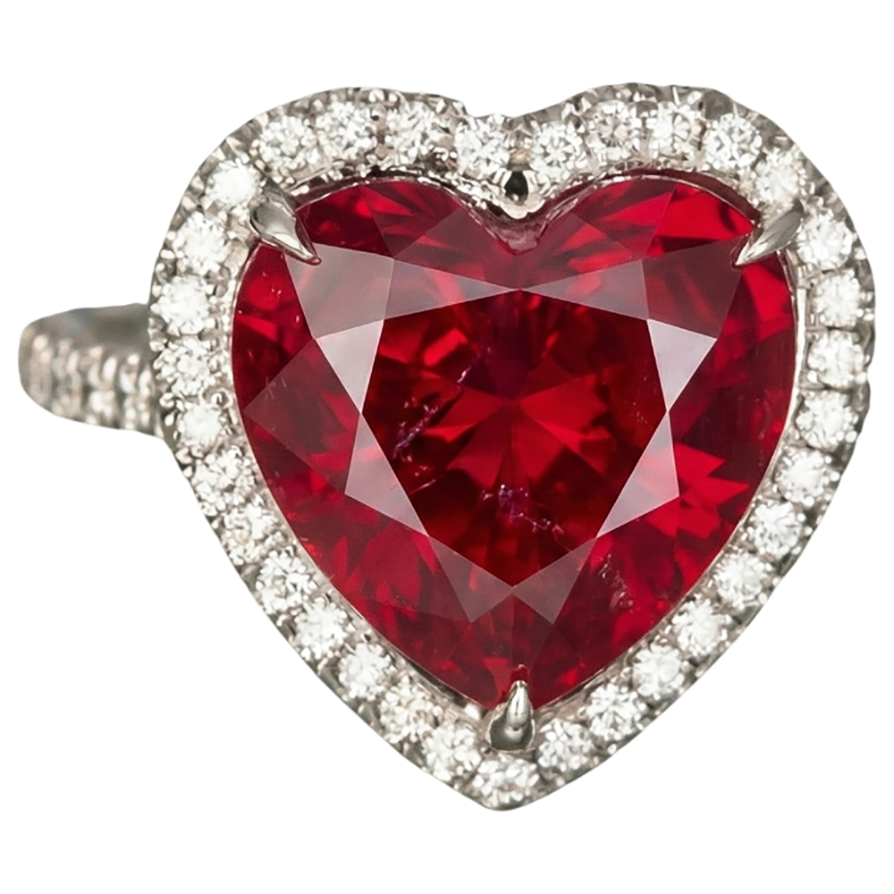 6.25 Carats Heart Cut Ruby Gemstone And Natural Earth Mined Diamond Ring White Gold 14K