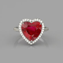 6.25 Carats Heart Cut Ruby Gemstone And Natural Earth Mined Diamond Ring White Gold 14K